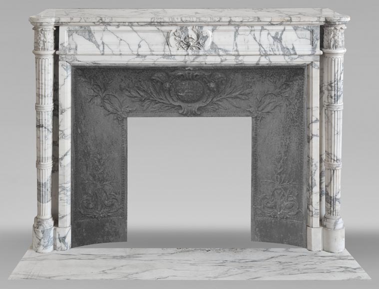 Louis XVI style fireplace with detached columns, in Arabescato marble Louis XVI style fireplace with detached columns, in Arabescato marble-0