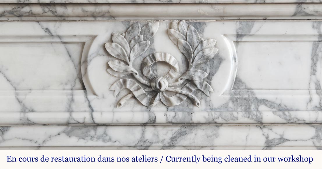 Louis XVI style fireplace with detached columns, in Arabescato marble Louis XVI style fireplace with detached columns, in Arabescato marble-1