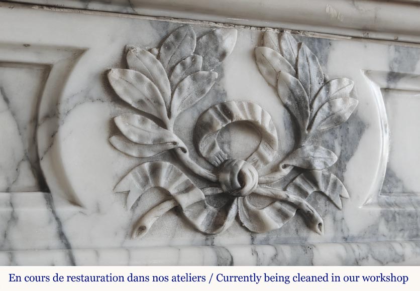 Louis XVI style fireplace with detached columns, in Arabescato marble Louis XVI style fireplace with detached columns, in Arabescato marble-2