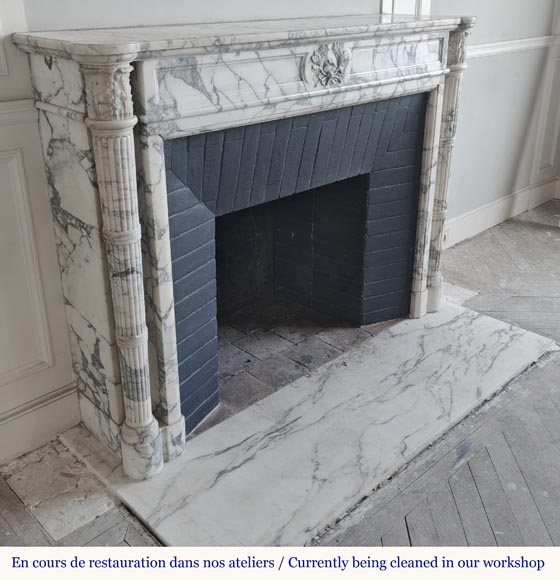 Louis XVI style fireplace with detached columns, in Arabescato marble Louis XVI style fireplace with detached columns, in Arabescato marble-3