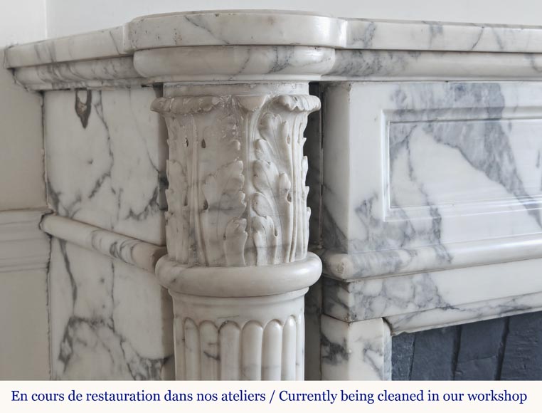 Louis XVI style fireplace with detached columns, in Arabescato marble Louis XVI style fireplace with detached columns, in Arabescato marble-4