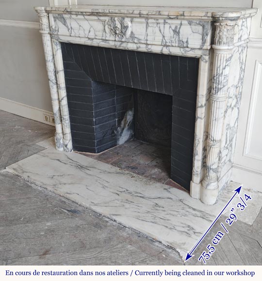 Louis XVI style fireplace with detached columns, in Arabescato marble Louis XVI style fireplace with detached columns, in Arabescato marble-8