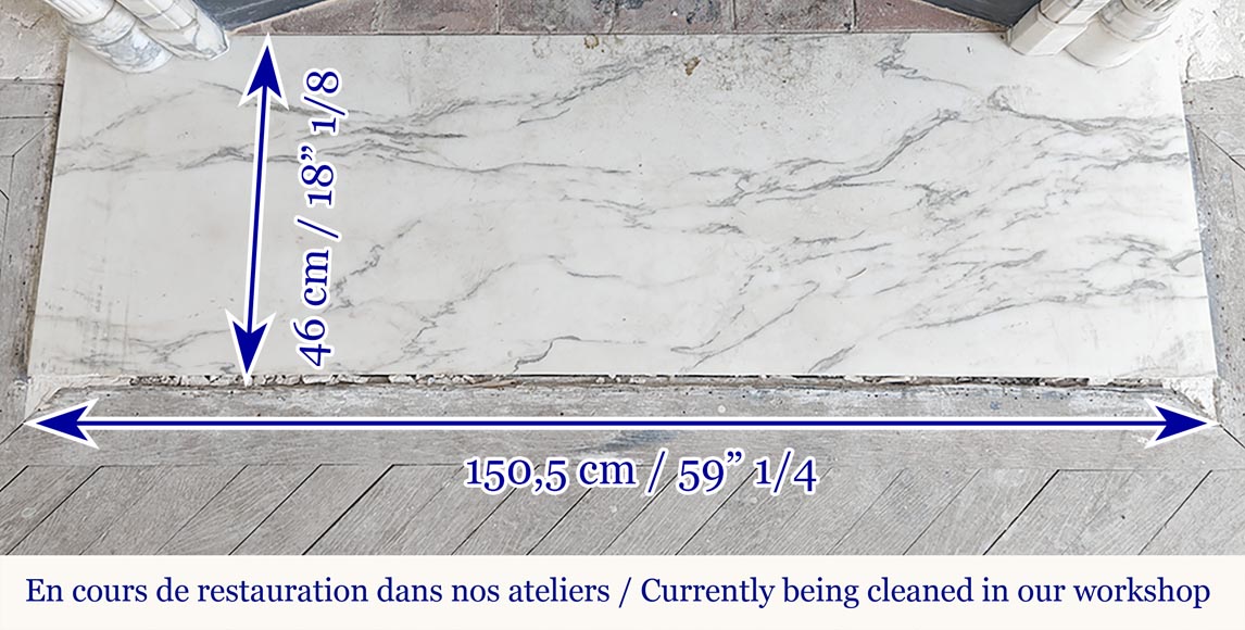 Louis XVI style fireplace with detached columns, in Arabescato marble Louis XVI style fireplace with detached columns, in Arabescato marble-12