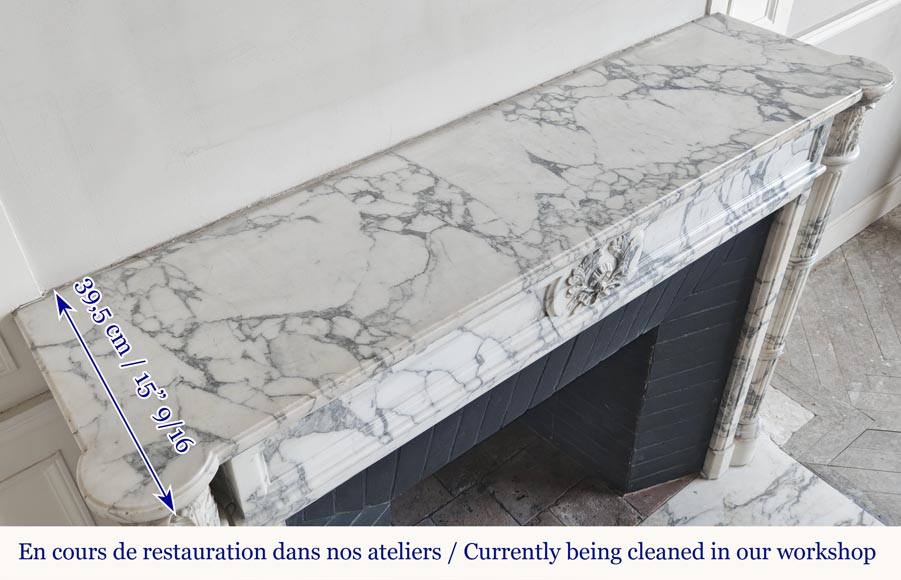 Louis XVI style fireplace with detached columns, in Arabescato marble Louis XVI style fireplace with detached columns, in Arabescato marble-13