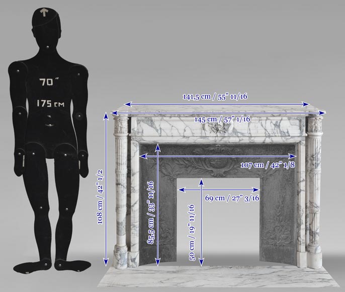 Louis XVI style fireplace with detached columns, in Arabescato marble Louis XVI style fireplace with detached columns, in Arabescato marble-14