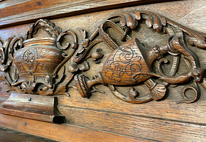 Oak Fireplace with Plaster Bas-Reliefs in Faux Bronze, dated 1896 -4