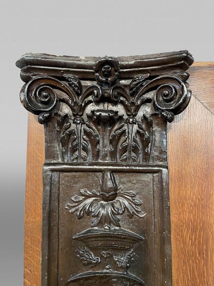 Oak Fireplace with Plaster Bas-Reliefs in Faux Bronze, dated 1896 -10