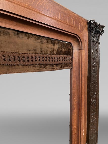 Oak Fireplace with Plaster Bas-Reliefs in Faux Bronze, dated 1896 -12