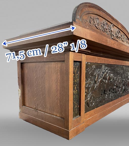 Oak Fireplace with Plaster Bas-Reliefs in Faux Bronze, dated 1896 -14