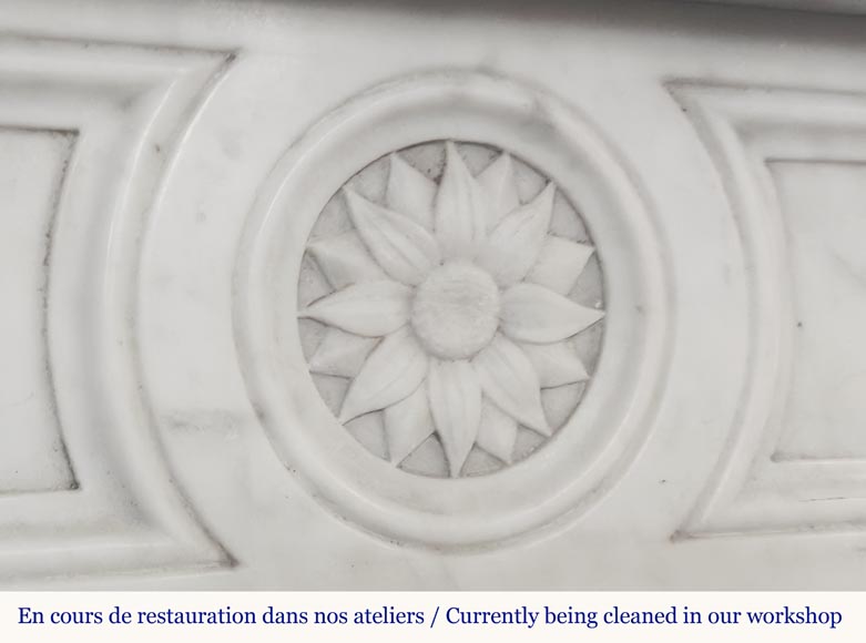 Louis XVI style fireplace with a central sunflower, in Carrara marble Louis XVI style fireplace with a central sunflower, in Carrara marble-1