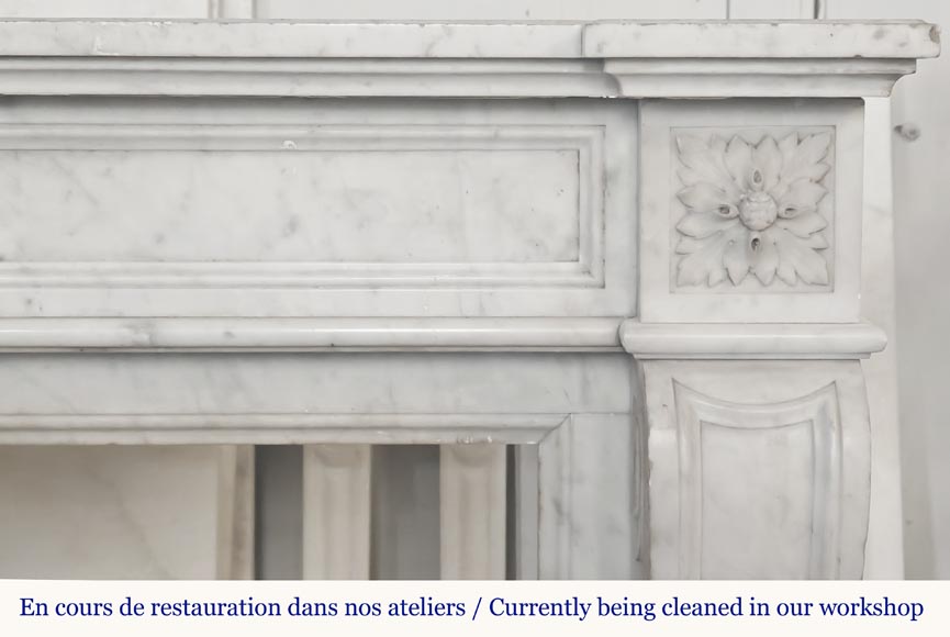 Louis XVI style fireplace with a central sunflower, in Carrara marble Louis XVI style fireplace with a central sunflower, in Carrara marble-6