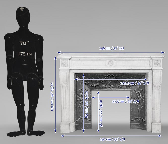 Louis XVI style fireplace with a central sunflower, in Carrara marble Louis XVI style fireplace with a central sunflower, in Carrara marble-9