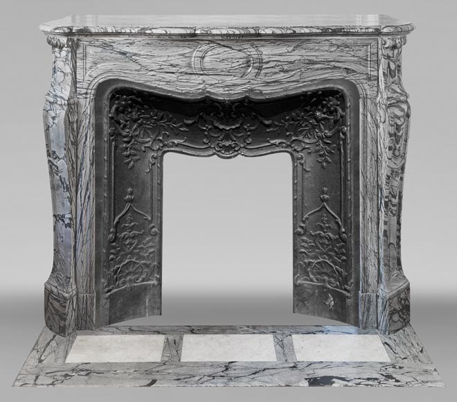 Louis XV style fireplace, Pompadour model, in blue flowered marble-0