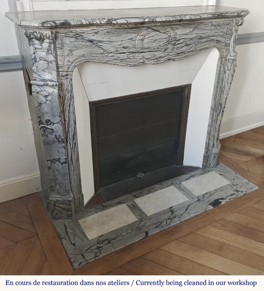 Louis XV style fireplace, Pompadour model, in blue flowered marble-2