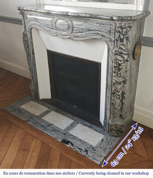 Louis XV style fireplace, Pompadour model, in blue flowered marble-5