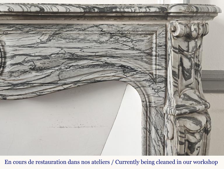 Louis XV style fireplace, Pompadour model, in blue flowered marble-6