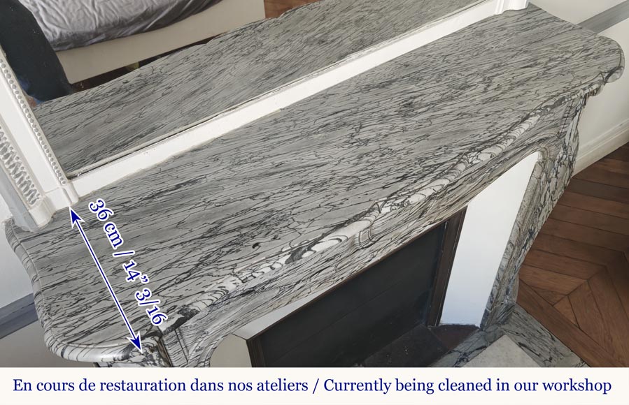 Louis XV style fireplace, Pompadour model, in blue flowered marble-9