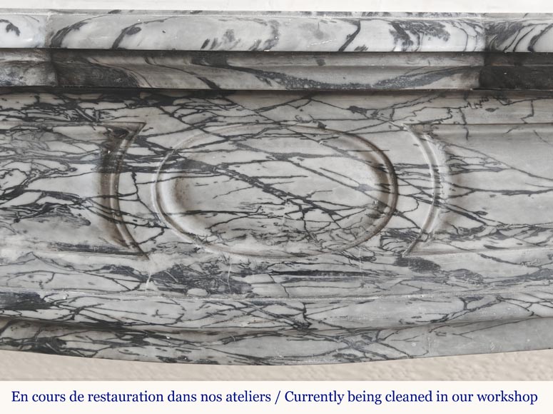 Louis XV style fireplace, curved Pompadour model, in floral blue Louis XV style fireplace, curved Pompadour model, in floral blue-1