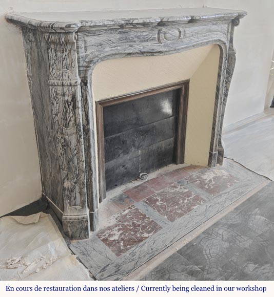 Louis XV style fireplace, curved Pompadour model, in floral blue Louis XV style fireplace, curved Pompadour model, in floral blue-2