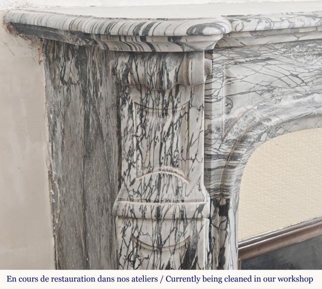 Louis XV style fireplace, curved Pompadour model, in floral blue Louis XV style fireplace, curved Pompadour model, in floral blue-3