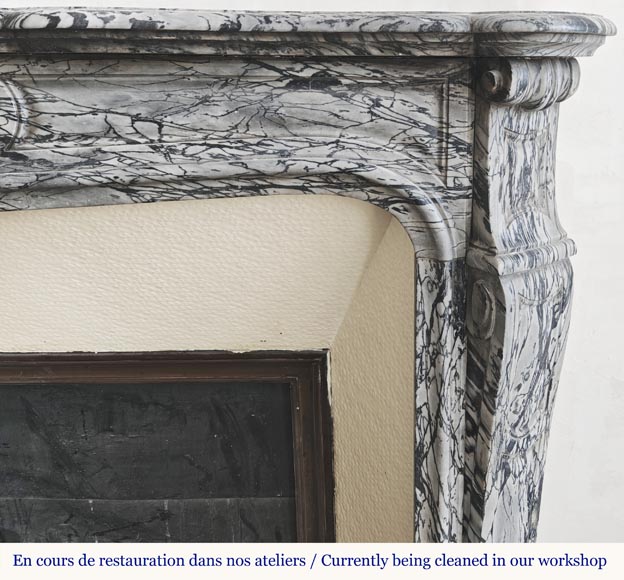 Louis XV style fireplace, curved Pompadour model, in floral blue Louis XV style fireplace, curved Pompadour model, in floral blue-6