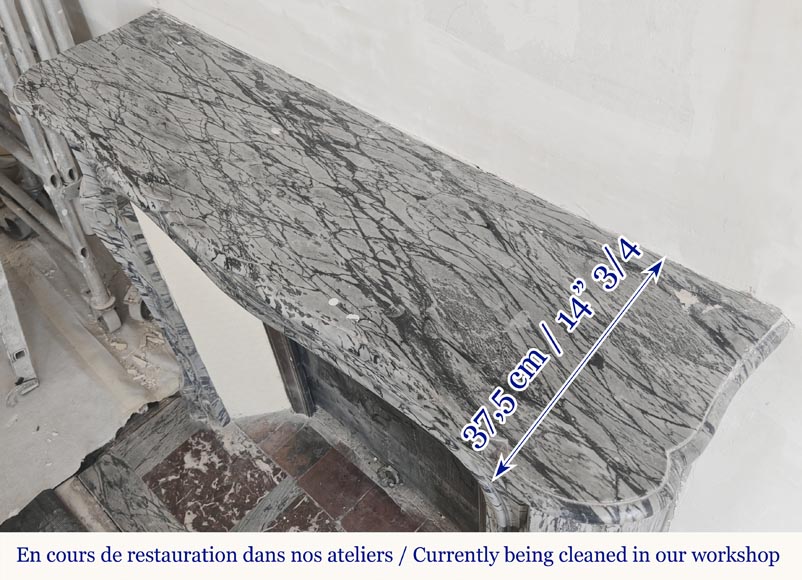 Louis XV style fireplace, curved Pompadour model, in floral blue Louis XV style fireplace, curved Pompadour model, in floral blue-9