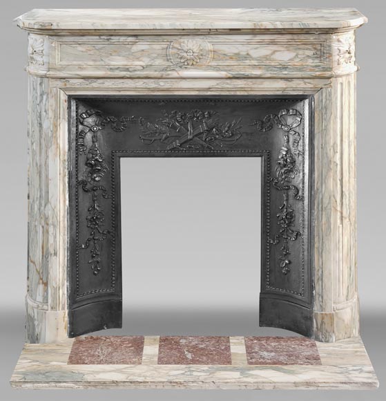 Louis XVI style fireplace with rounded corner, in Médous breccia Louis XVI style fireplace with rounded corner, in Médous breccia-0