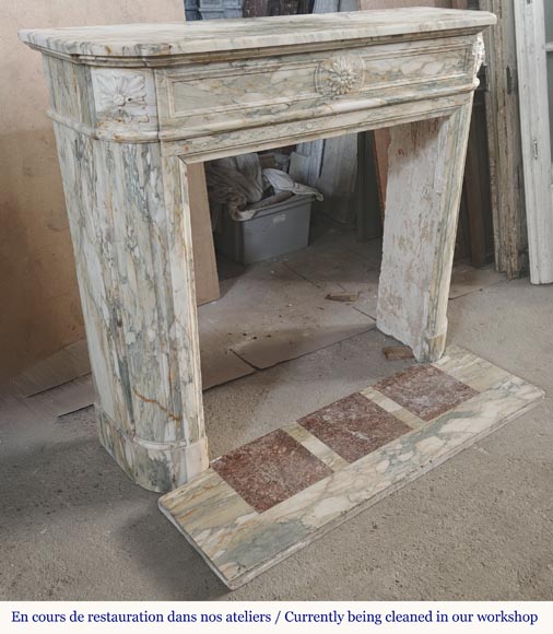 Louis XVI style fireplace with rounded corner, in Médous breccia Louis XVI style fireplace with rounded corner, in Médous breccia-3