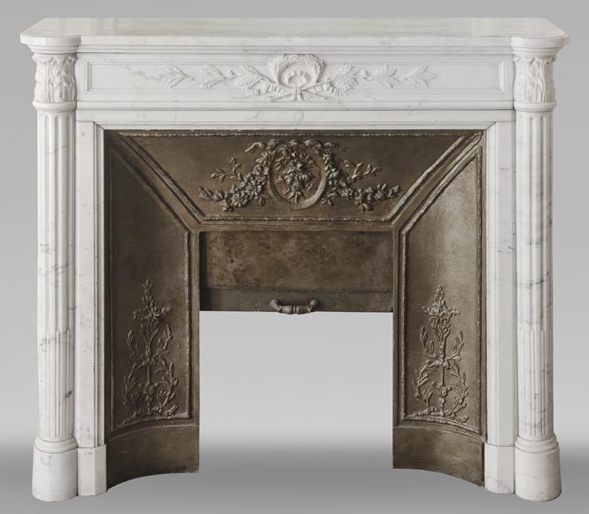Louis XVI style fireplace with a Corinthian fluted half-column, in half-statuary marble Louis XVI style fireplace with a Corinthian fluted half-column, in half-statuary marble-0