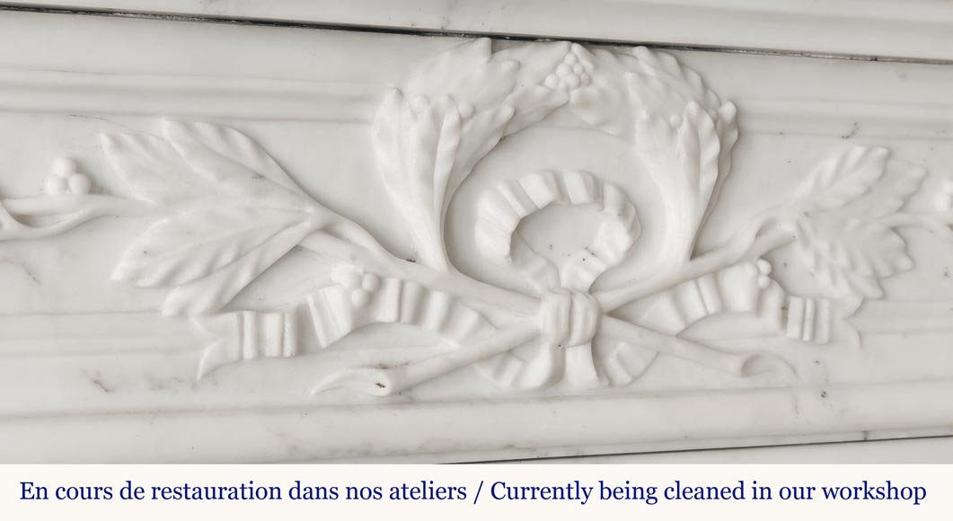 Louis XVI style fireplace with a Corinthian fluted half-column, in half-statuary marble Louis XVI style fireplace with a Corinthian fluted half-column, in half-statuary marble-2