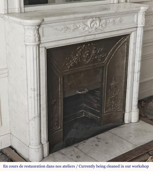 Louis XVI style fireplace with a Corinthian fluted half-column, in half-statuary marble Louis XVI style fireplace with a Corinthian fluted half-column, in half-statuary marble-4