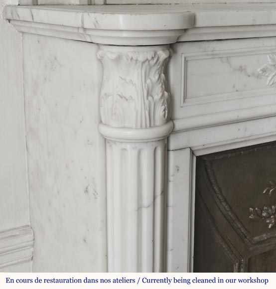 Louis XVI style fireplace with a Corinthian fluted half-column, in half-statuary marble Louis XVI style fireplace with a Corinthian fluted half-column, in half-statuary marble-5