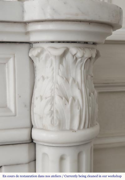 Louis XVI style fireplace with a Corinthian fluted half-column, in half-statuary marble Louis XVI style fireplace with a Corinthian fluted half-column, in half-statuary marble-9