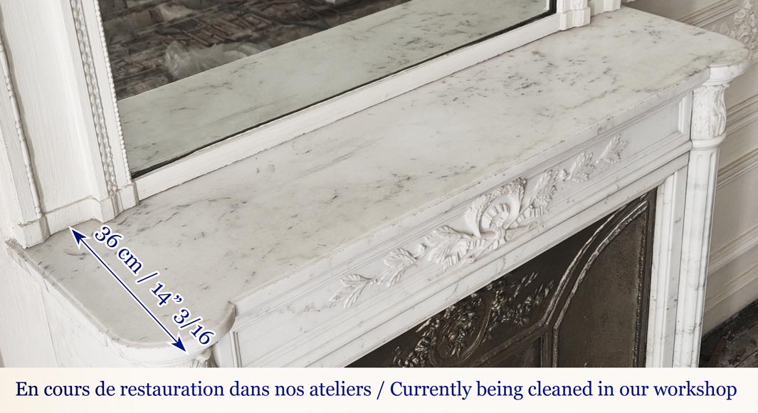 Louis XVI style fireplace with a Corinthian fluted half-column, in half-statuary marble Louis XVI style fireplace with a Corinthian fluted half-column, in half-statuary marble-12