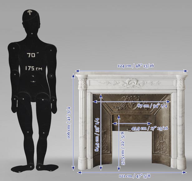 Louis XVI style fireplace with a Corinthian fluted half-column, in half-statuary marble Louis XVI style fireplace with a Corinthian fluted half-column, in half-statuary marble-13