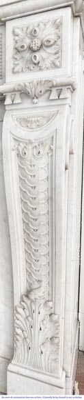 Beautiful Louis XVI style fireplace with very rich decoration, sculpted in Carrara marble Beautiful Louis XVI style fireplace with very rich decoration, sculpted in Carrara marble-7
