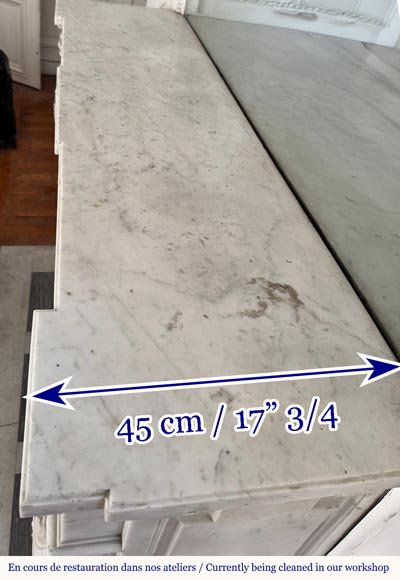 Beautiful Louis XVI style fireplace with very rich decoration, sculpted in Carrara marble Beautiful Louis XVI style fireplace with very rich decoration, sculpted in Carrara marble-10