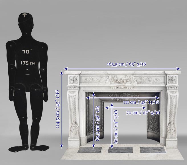 Beautiful Louis XVI style fireplace with very rich decoration, sculpted in Carrara marble Beautiful Louis XVI style fireplace with very rich decoration, sculpted in Carrara marble-11