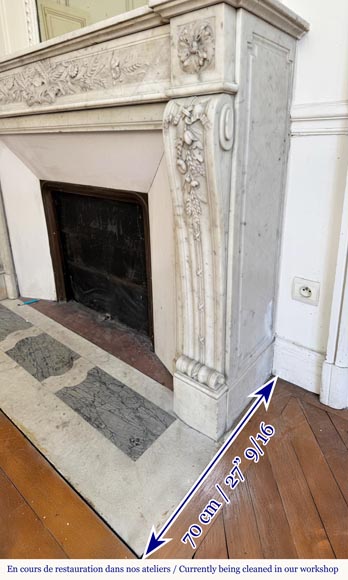 Louis XVI style fireplace in highly sculpted Carrara marble with floral decoration Louis XVI style fireplace in highly sculpted Carrara marble with floral decoration-7