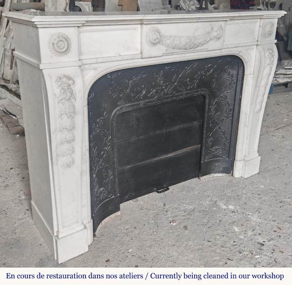 Napoleon III style fireplace in half-statuary marble decorated with a garland-4
