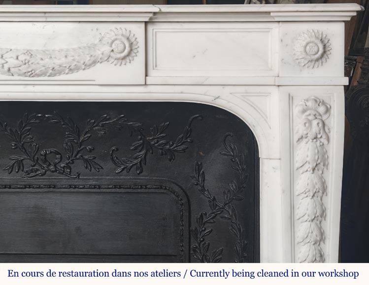 Napoleon III style fireplace in half-statuary marble decorated with a garland-10