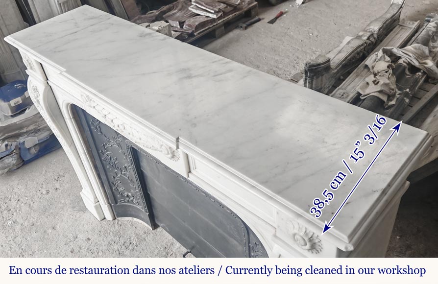 Napoleon III style fireplace in half-statuary marble decorated with a garland-15