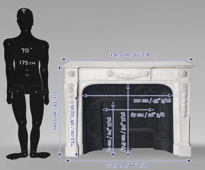 Napoleon III style fireplace in half-statuary marble decorated with a garland-16