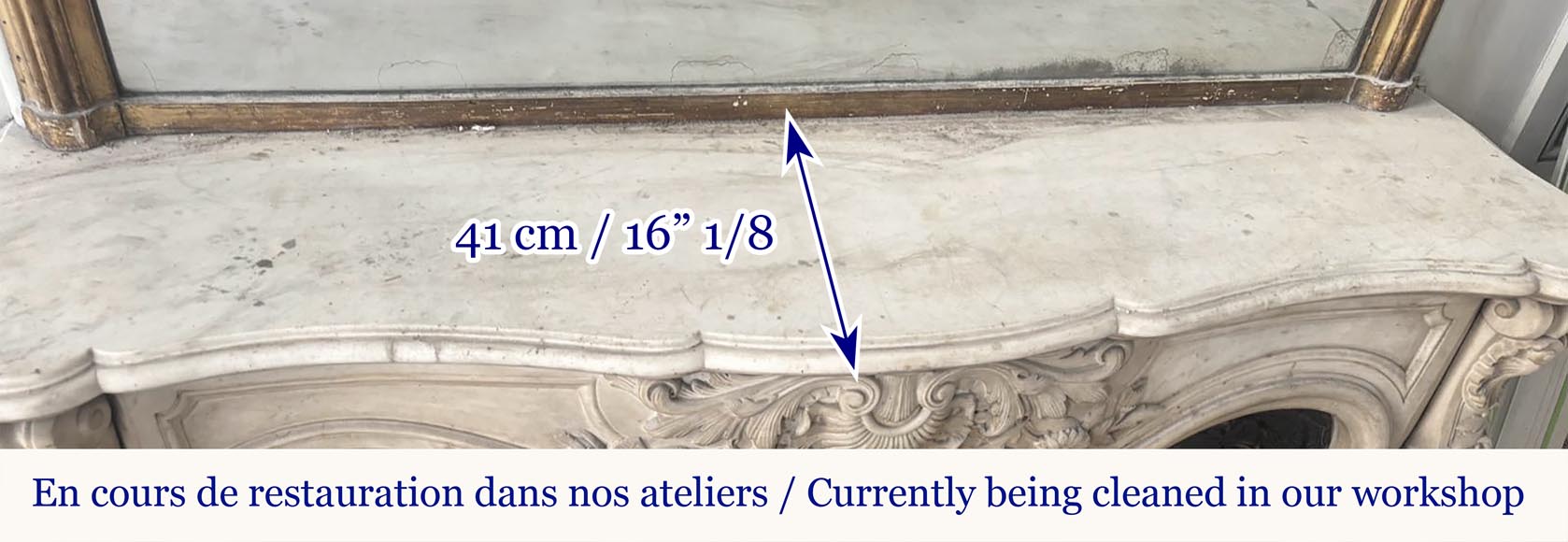 Louis XV style fireplace, highly sculpted in Carrara marble, decorated with flowers-12