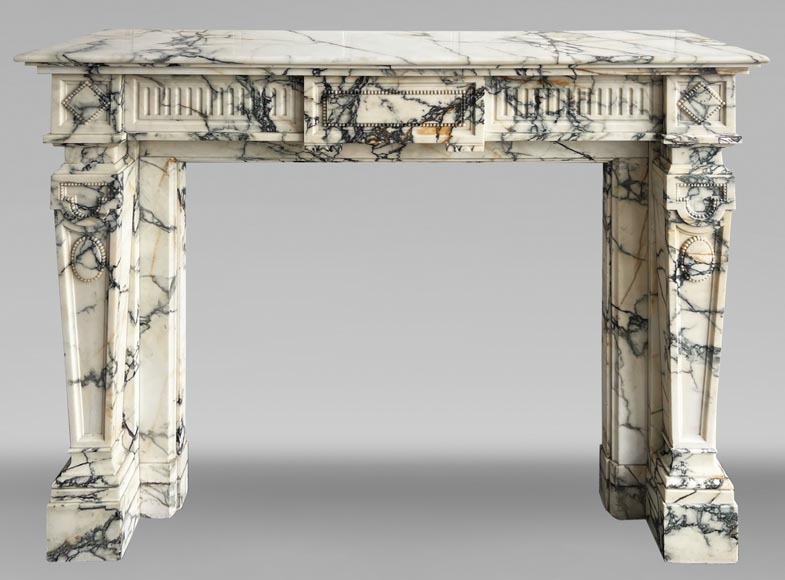 Louis XVI style fireplace in Paonazzo marble, decorated with a pearl frieze-0