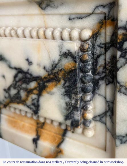 Louis XVI style fireplace in Paonazzo marble, decorated with a pearl frieze-2