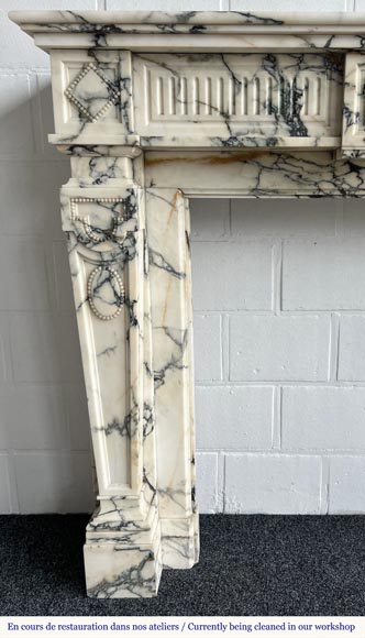 Louis XVI style fireplace in Paonazzo marble, decorated with a pearl frieze-5
