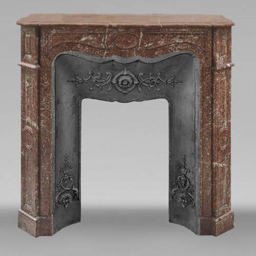  Louis XV style fireplace, Pompadour model, in red Campan marble