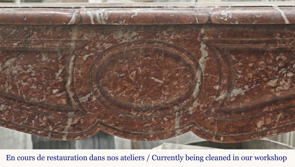 Louis XV style fireplace, Pompadour model, in red Campan marble Louis XV style fireplace, Pompadour model, in red Campan marble-1