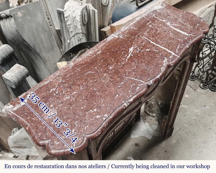 Louis XV style fireplace, Pompadour model, in red Campan marble Louis XV style fireplace, Pompadour model, in red Campan marble-7